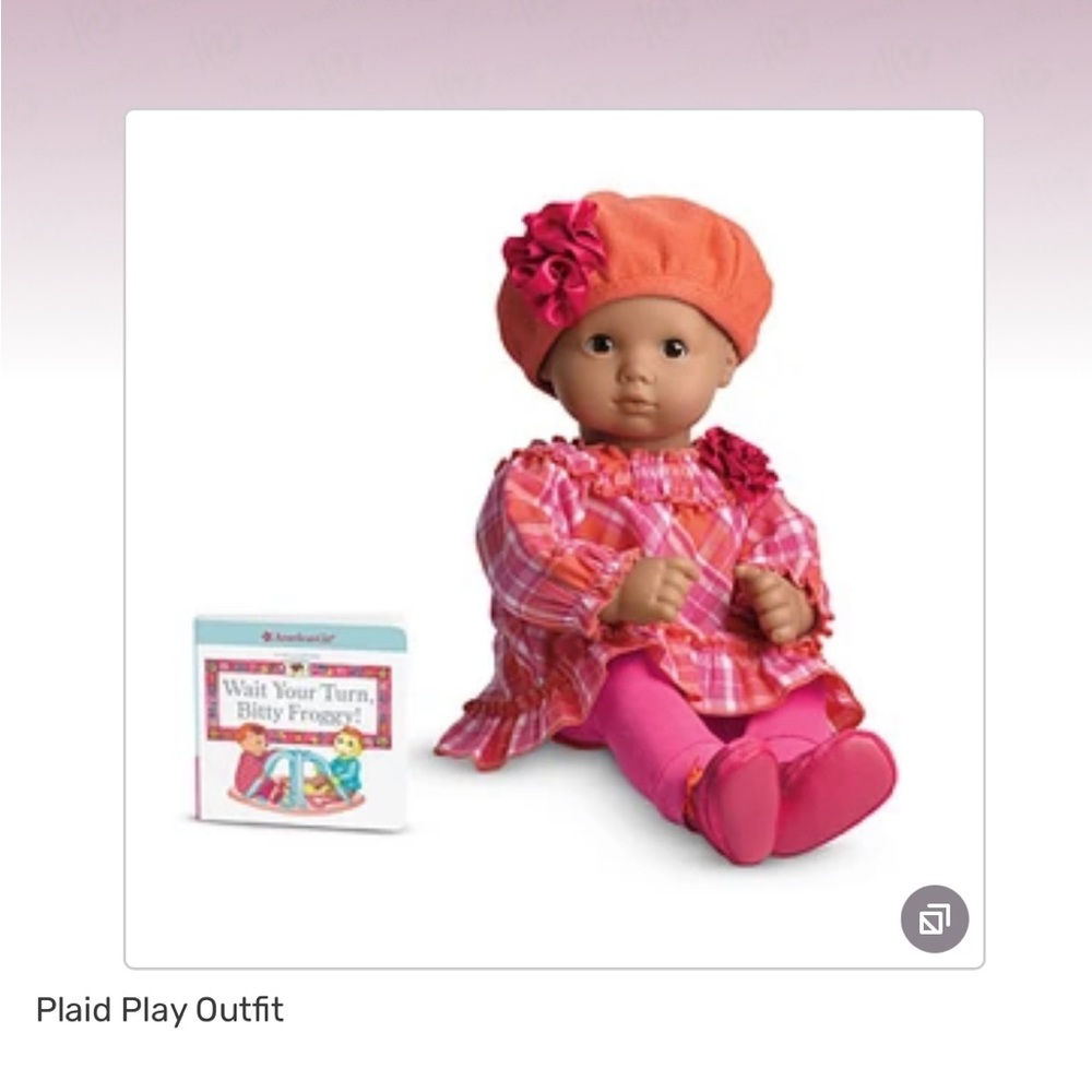 American Girl Bitty Baby Plaid Pink & Orange Play Doll Outfit hat shoes book